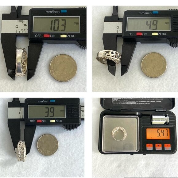 Sterling Silver 925 Filigree Openwork Scrollwork 10MM Wide Band Ring Sz 7.25 - Picture 10 of 16